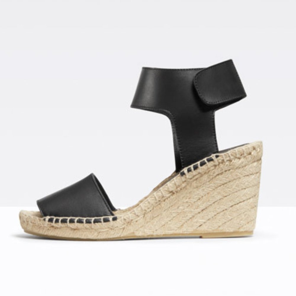 Vince | Sophie Leather‎ Espadrille Wedge Black Sz. 9